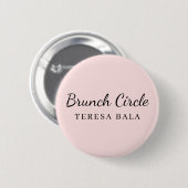 Brunch Club | Rosa handgeschriebene Schrift Name D Button (Vorne & Hinten)