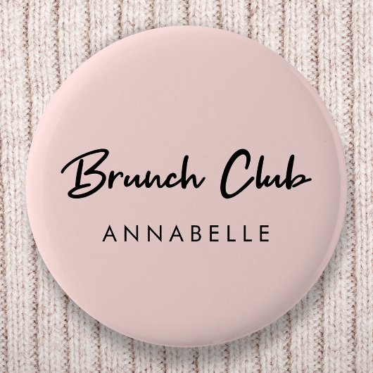 Brunch Club | Rosa Name Modernes handgeschriebenes Button