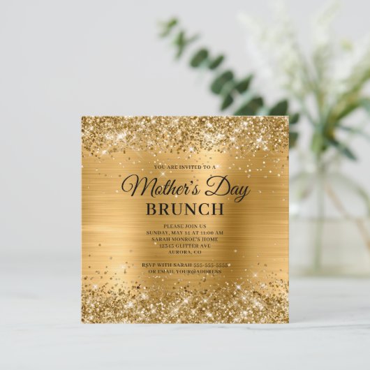 Brunch der Goldmedaille für Glitzer und Foil Mothe Einladung (Stehend Vorderseite)