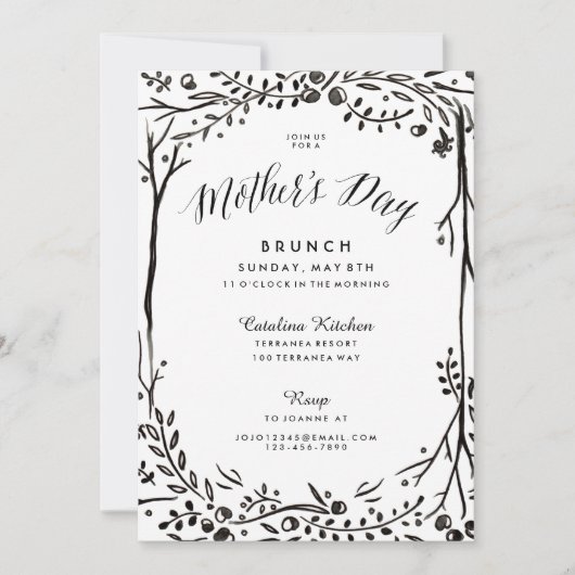 Brunch der Mütter im Schwarzen und Weißen Garten Einladung (Vorderseite)