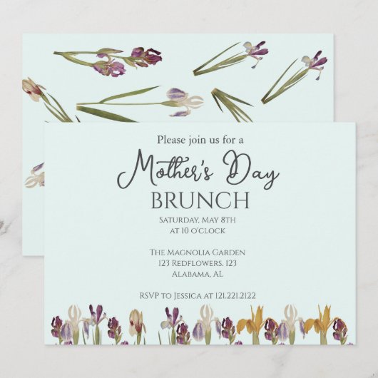 Brunch der personalisierten Mutter | Blumenthema Einladung (Vorne/Hinten)