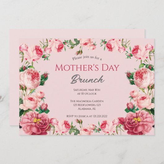 Brunch der personalisierten Mutter | Blumenthema Einladung (Vorne/Hinten)