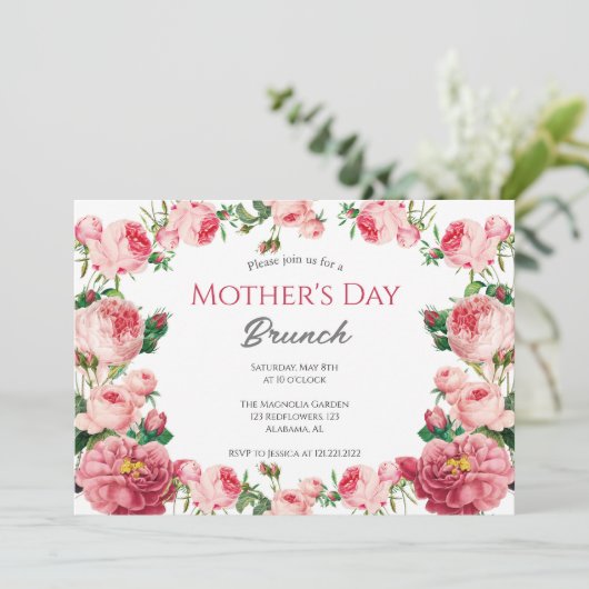 Brunch der personalisierten Mutter | Blumenthema Einladung (Stehend Vorderseite)