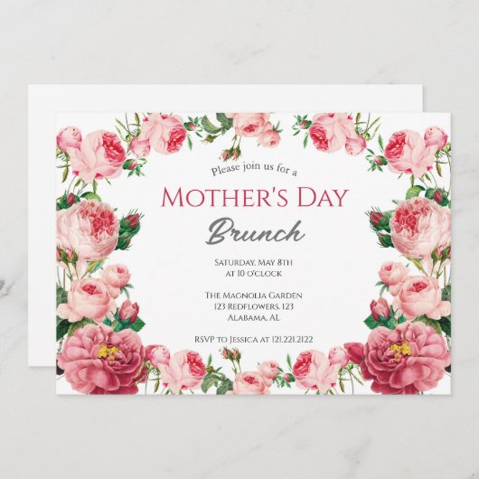 Brunch der personalisierten Mutter | Blumenthema Einladung (Vorne/Hinten)