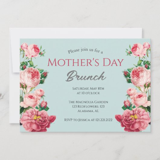 Brunch der personalisierten Mutter | Blumenthema Einladung (Vorderseite)