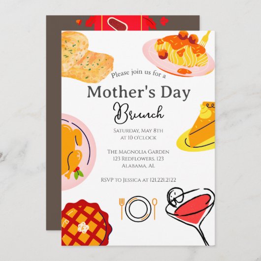 Brunch der personalisierten Mutter | Thema Lebensm Einladung (Vorne/Hinten)