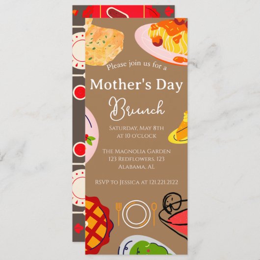 Brunch der personalisierten Mutter | Thema Lebensm Einladung (Vorne/Hinten)