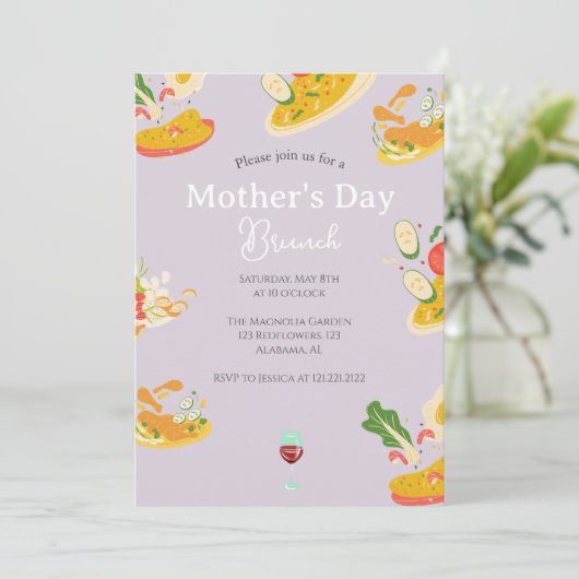 Brunch der personalisierten Mutter | Thema Lebensm Einladung (Stehend Vorderseite)