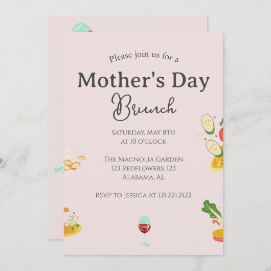 Brunch der personalisierten Mutter | Thema Lebensm Einladung (Vorne/Hinten)