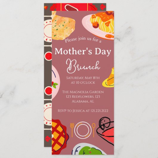 Brunch der personalisierten Mutter | Thema Lebensm Einladung (Vorne/Hinten)