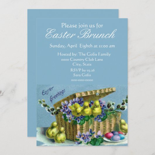 Brunch der Vintagen Osterkörbe Einladung (Vorne/Hinten)