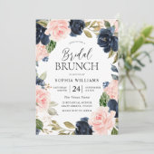 Brunch des Navy Blush Brautparty Einladung (Stehend Vorderseite)