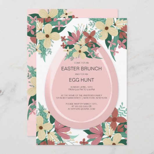 Brunch Egg Hunt Rosa Illustration Osterfeier Einladung (Vorne/Hinten)