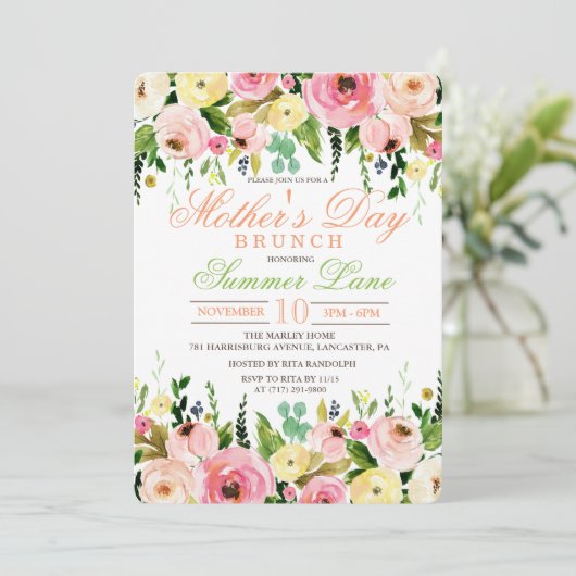 Brunch-Einladung der Mutter Tages Einladung (Stehend Vorderseite)