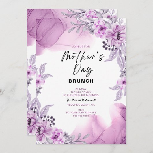 Brunch-Einladung für Mütter mit Blumenwasser Einladung (Vorne/Hinten)