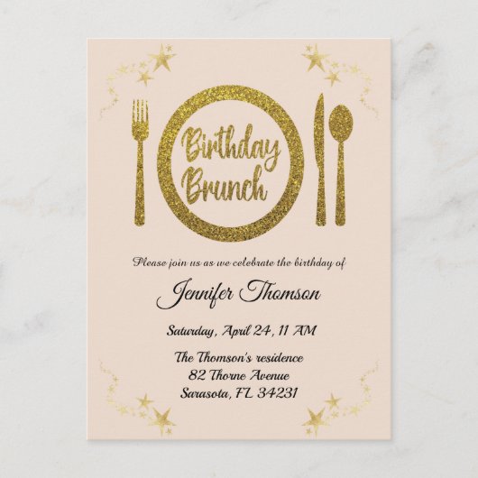 Brunch-Einladung zum Geburtstag Postkarte (Vorderseite)