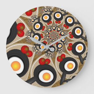 Brunch Fractal Art Funny Food, Tomatoes, Eggs Große Wanduhr