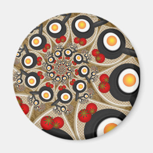 Brunch Fraktal Art Funny Food, Tomaten, Eier Magnet