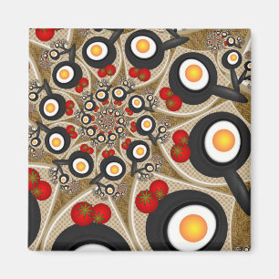 Brunch Fraktal Art Funny Food, Tomaten, Eier Magnet