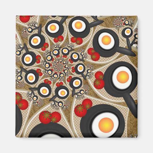 Brunch Fraktal Art Funny Food, Tomaten, Eier Magnet (Vorne)