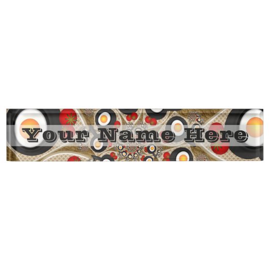 Brunch Fraktal Art Funny Food, Tomaten, Eier Namensplakette (Vorderseite)