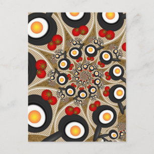 Brunch-Fraktal-Kunst Lustiges Essen, Tomaten, Eier Postkarte