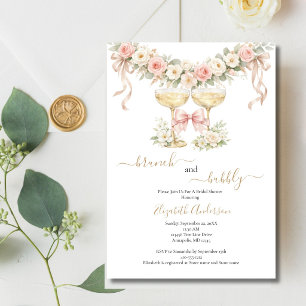 Brunch Funkelndes Champagnerglas Rosa Brautdusche Einladung