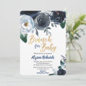 Brunch für Baby Dusche Einladungen Peony blau (Stehend Vorderseite)