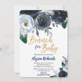 Brunch für Baby Dusche Einladungen Peony blau (Vorderseite)