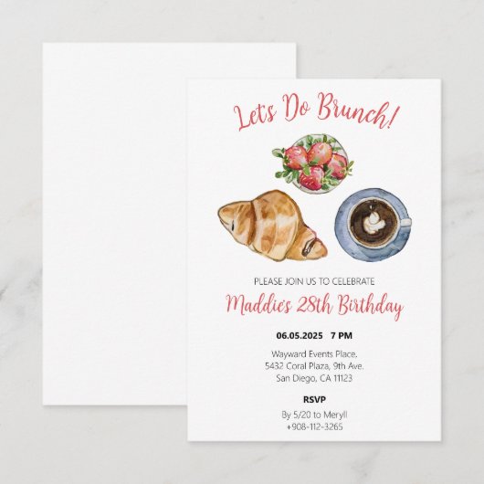 Brunch Geburtstagsparty Einladung (Vorne/Hinten)