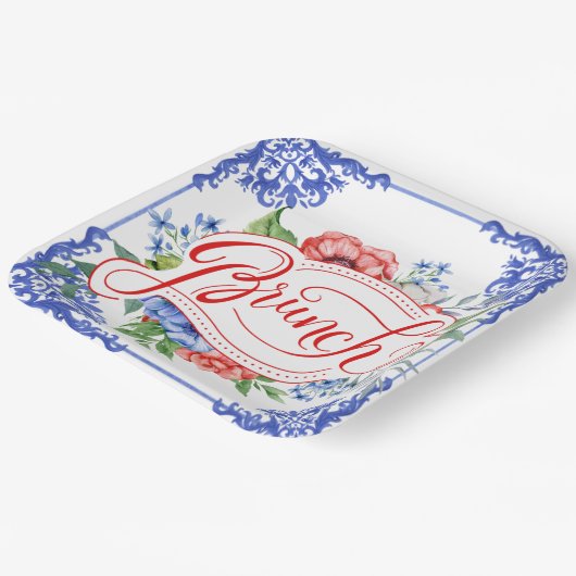 Brunch in Rot, Weiß und Blau | Dusche Pappteller (Gewinkelt)