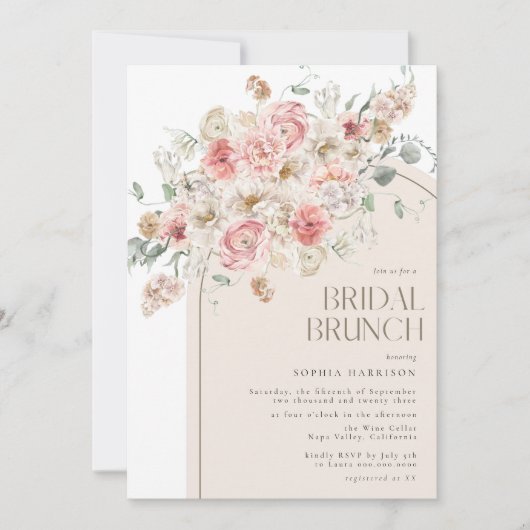Brunch mit Blumen und weißem Blumenstrauß Einladung (Vorderseite)