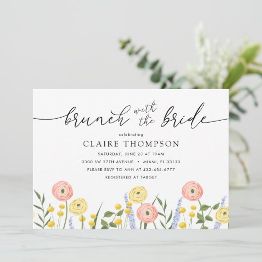 Brunch mit Blumendusche Einladung (Stehend Vorderseite)