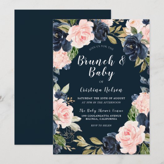 Brunch mit Blütendusche Einladung (Vorne/Hinten)