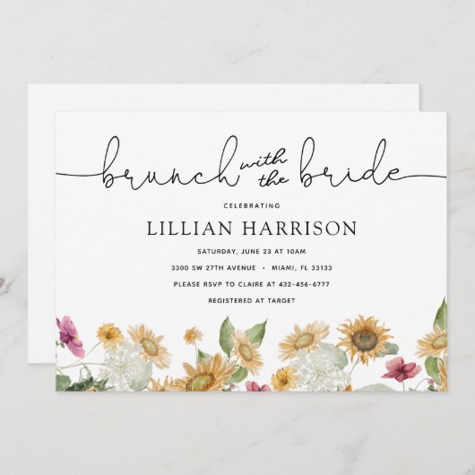 Brunch mit Brautblütendusche Einladung (Vorne/Hinten)