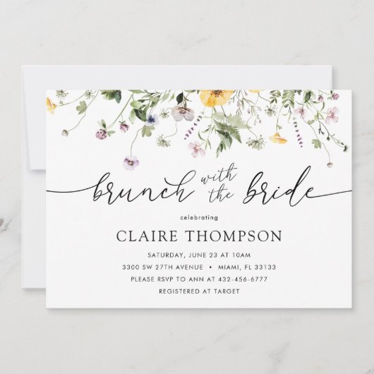 Brunch mit Brautdusche Wildblume Einladung (Vorderseite)