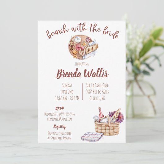 Brunch mit Bride-Brautparty Einladung (Stehend Vorderseite)