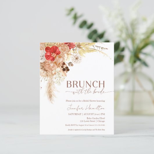 Brunch mit Bride Bridal Dusche Einladung (Stehend Vorderseite)