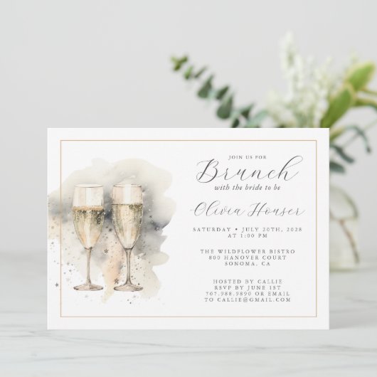 Brunch mit Bride Champagne Gold Einladung (Stehend Vorderseite)