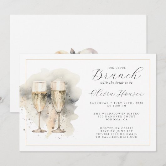 Brunch mit Bride Champagne Gold Einladung (Vorne/Hinten)