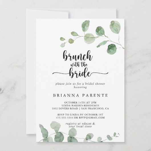 Brunch mit Bride Delight Eukalyptus Dusche Einladung (Vorderseite)