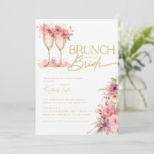 Brunch mit Bride Gold Pink Brautparty Einladung (Stehend Vorderseite)