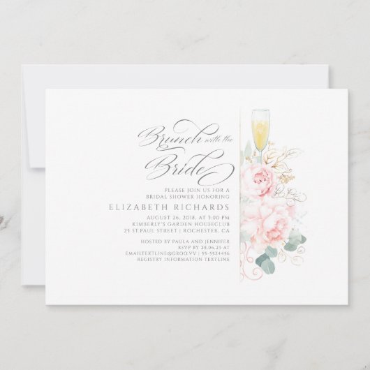 Brunch mit Bride Pink Floral Brautparty Einladung (Vorderseite)