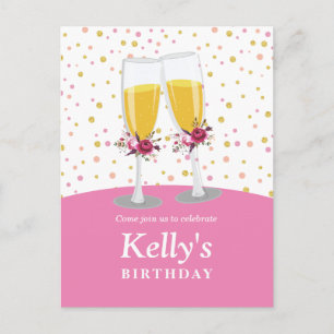Brunch mit Champagner und Bubbly zum Geburtstag Einladungspostkarte