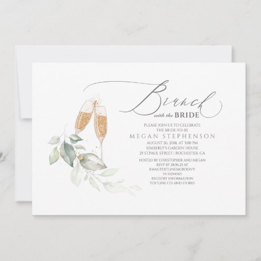 Brunch mit dem Bride Gold Greenery Brautparty Einladung (Vorderseite)