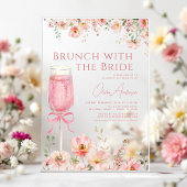 Brunch mit dem Bride Pink Bow Brautparty Acryleinladungen