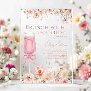 Brunch mit dem Bride Pink Bow Brautparty Acryleinladungen