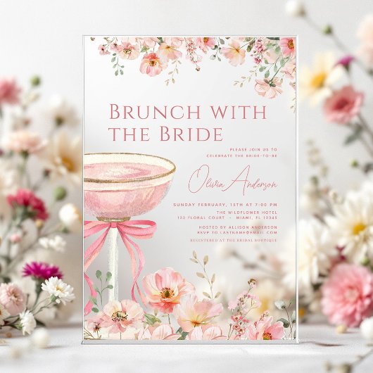 Brunch mit dem Bride Pink Bow Brautparty Acryleinladungen