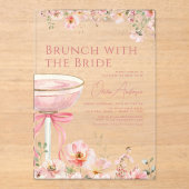 Brunch mit dem Bride Pink Bow Brautparty Acryleinladungen (Vorderseite)