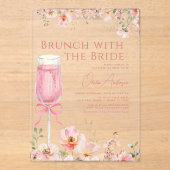 Brunch mit dem Bride Pink Bow Brautparty Acryleinladungen (Vorderseite)